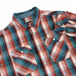 G-STAR RAW Red Blue Plaid Western Button Up Roll-Up Sleeve Shirt cotton size L